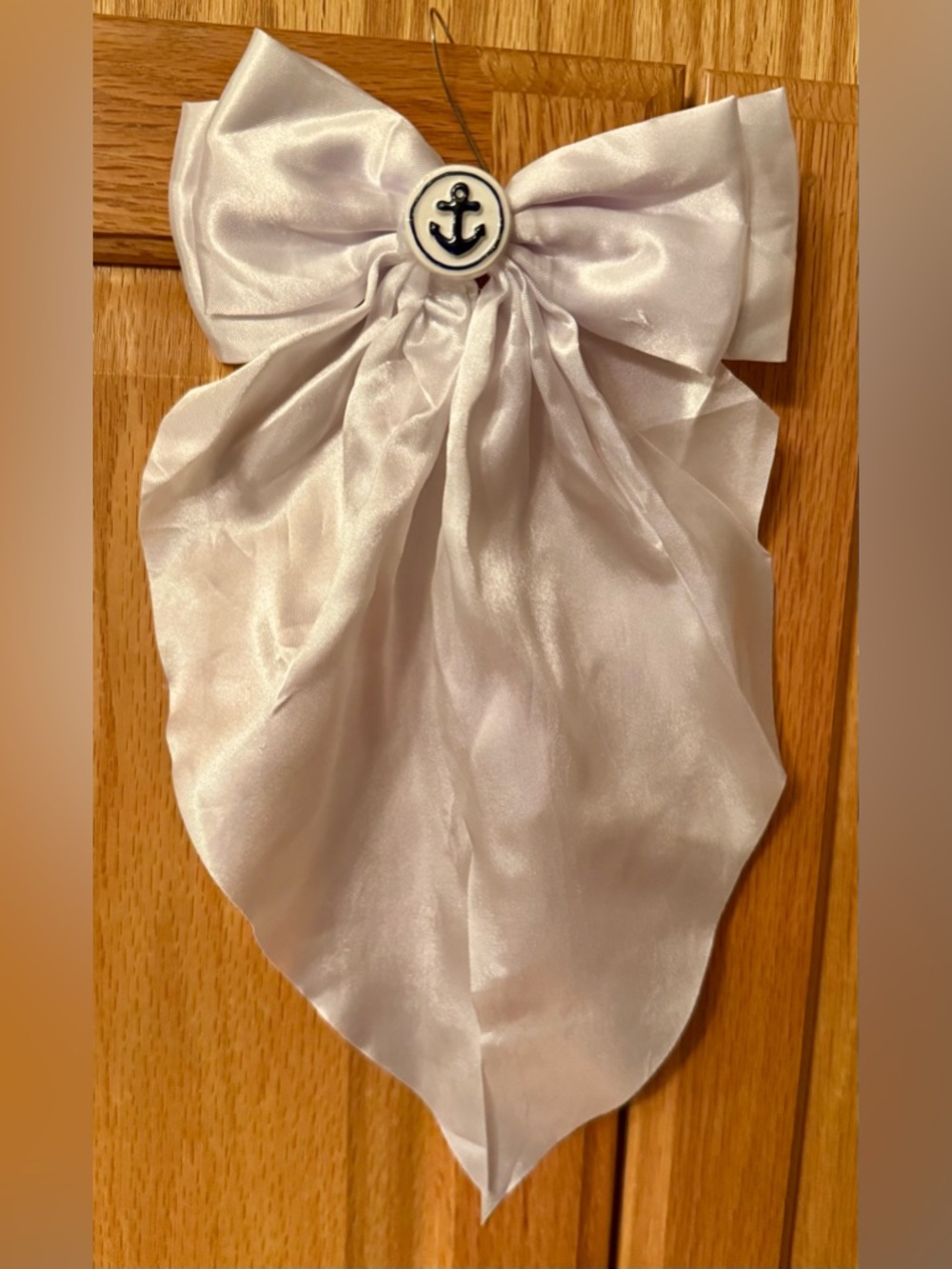 Satin Bow with Long Tails and Anchor Button Hair Clip